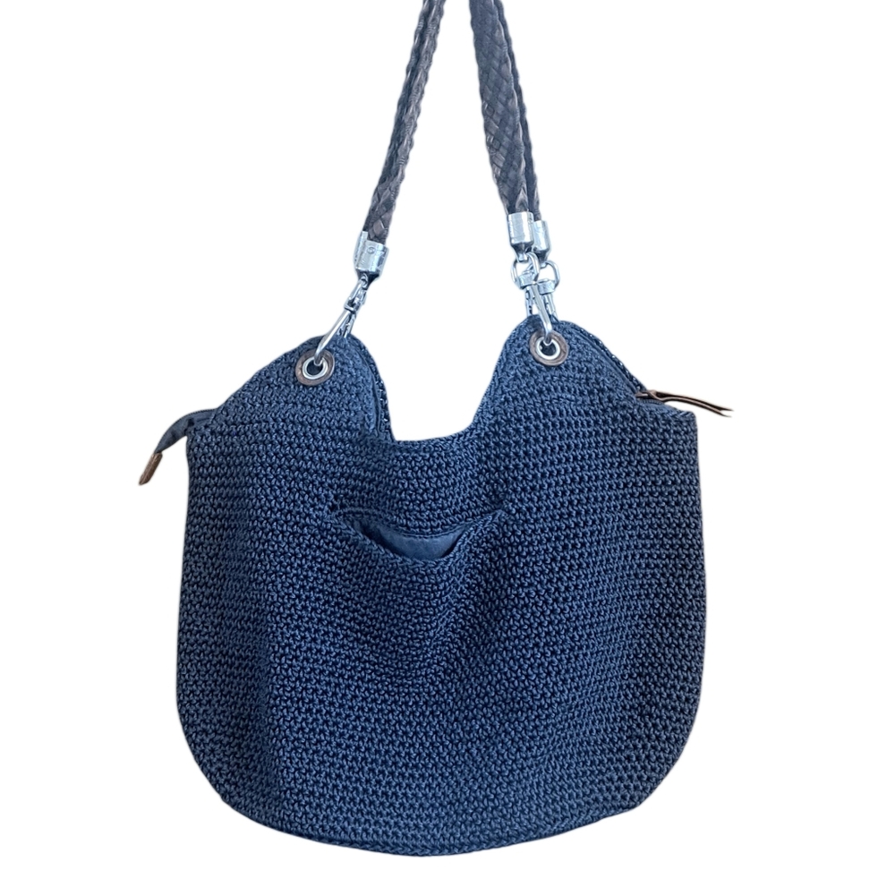 The Sak Knit Handbag Purse Navy Blue Double Strap 15.5 X 9.5" - Picture 4 of 11